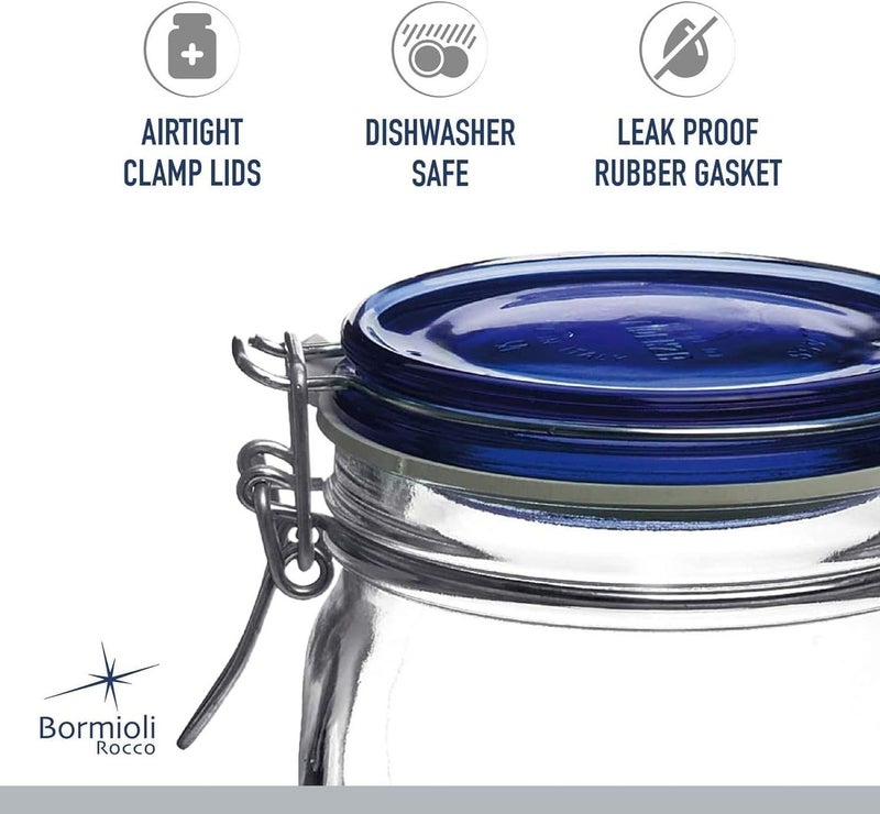 Bormioli Rocco Fido Square Jaw with Blue Lid, 33-3/4-Ounce, 33.75 Ounce, Clear - Image 4
