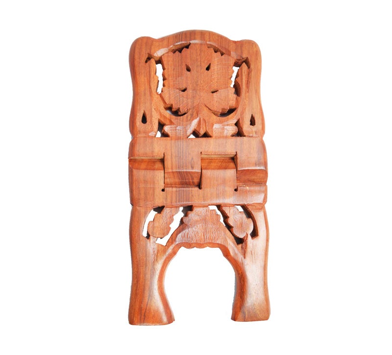 CRAFTCASTLE Wooden Hand Carved Holy Book Stand for Quran, Bible, Bhagavad Gita, Bible, Guru Granth Sahib, or Any Other Religious Books for Reading Rehal Stand (Leaf, 13 Inches) - Image 2