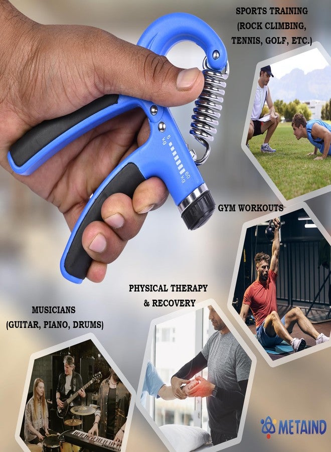 Metaind Hand Grip Strengthener | Hand Gripper for Men and Women | Adjustable Resistance Grip Trainer for Finger Wrist and Forearm Exercise | Ideal for Gym Fitness, Work, 5kg-60kg, Model META_HG60_Blue - Image 4