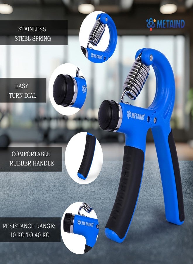 Metaind Hand Grip Strengthener | Hand Gripper for Men and Women | Adjustable Resistance Grip Trainer for Finger Wrist and Forearm Exercise | Ideal for Gym Fitness, Work, 5kg-60kg, Model META_HG60_Blue - Image 2