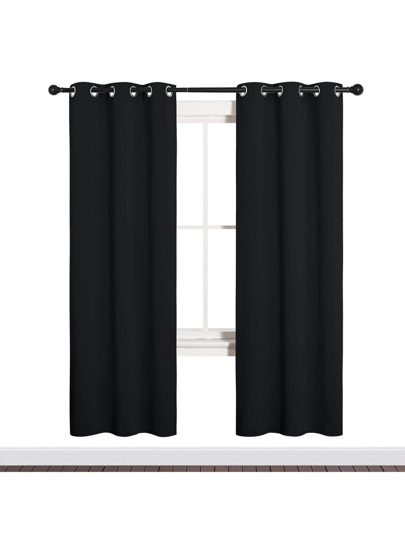 NICETOWN Bathroom Blackout Thermal Curtains and Drapes, Black Solid Thermal Insulated Grommet Blackout Drapery Panels for Window (2 Panels, 34 inches Wide by 72 inches Long, Black) - Image 1