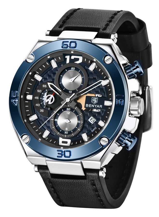 BENYAR Quartz Men's Watches, Sports Chronograph, Waterproof, Belt, Fashionable And Versatile, 45MM Stainless Steel Frame, BY 5151 - Image 1