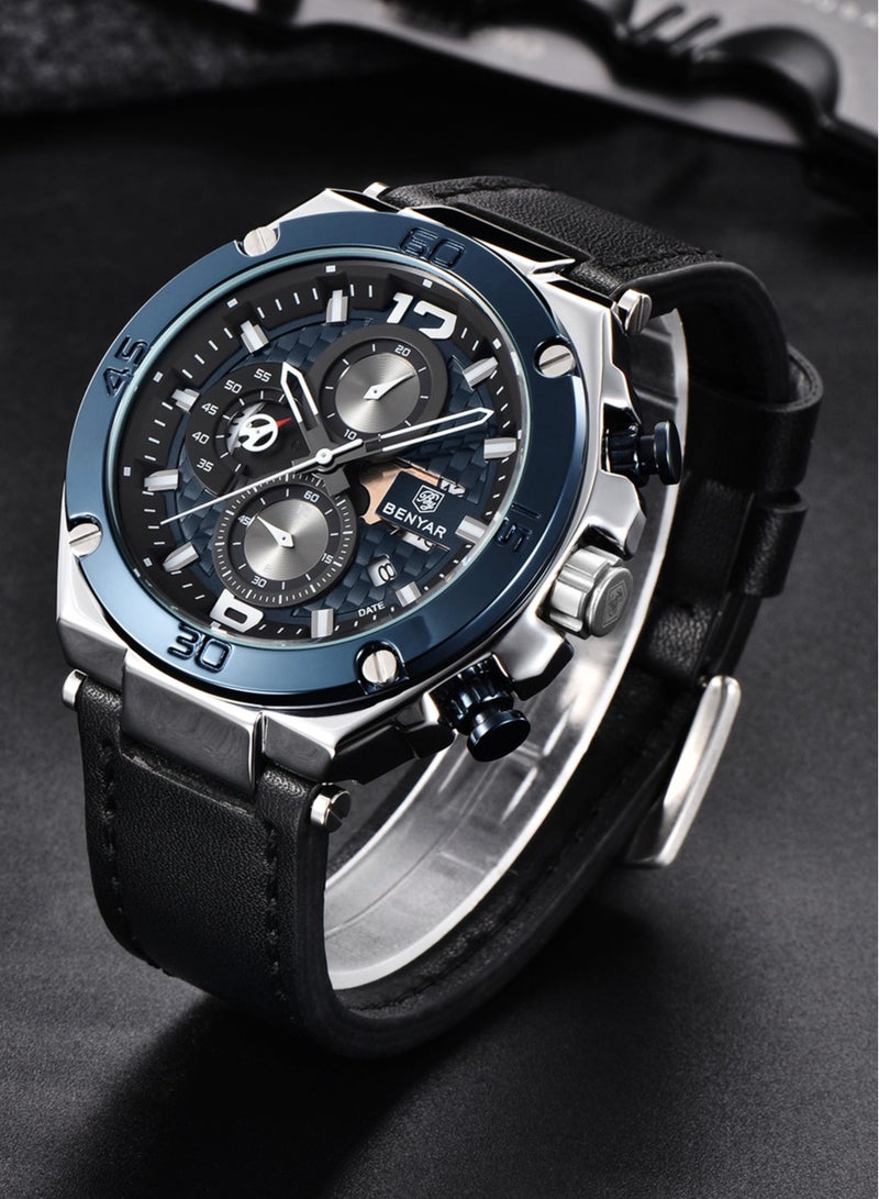 BENYAR Quartz Men's Watches, Sports Chronograph, Waterproof, Belt, Fashionable And Versatile, 45MM Stainless Steel Frame, BY 5151 - Image 2