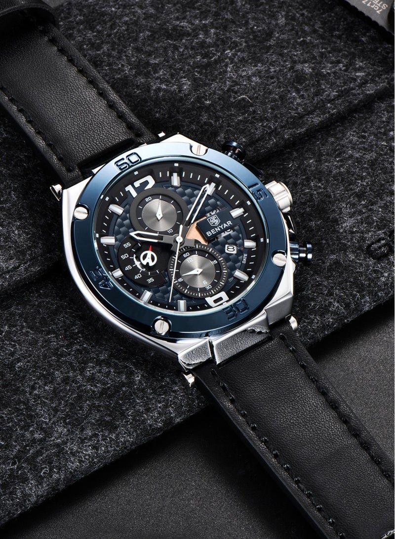 BENYAR Quartz Men's Watches, Sports Chronograph, Waterproof, Belt, Fashionable And Versatile, 45MM Stainless Steel Frame, BY 5151 - Image 3