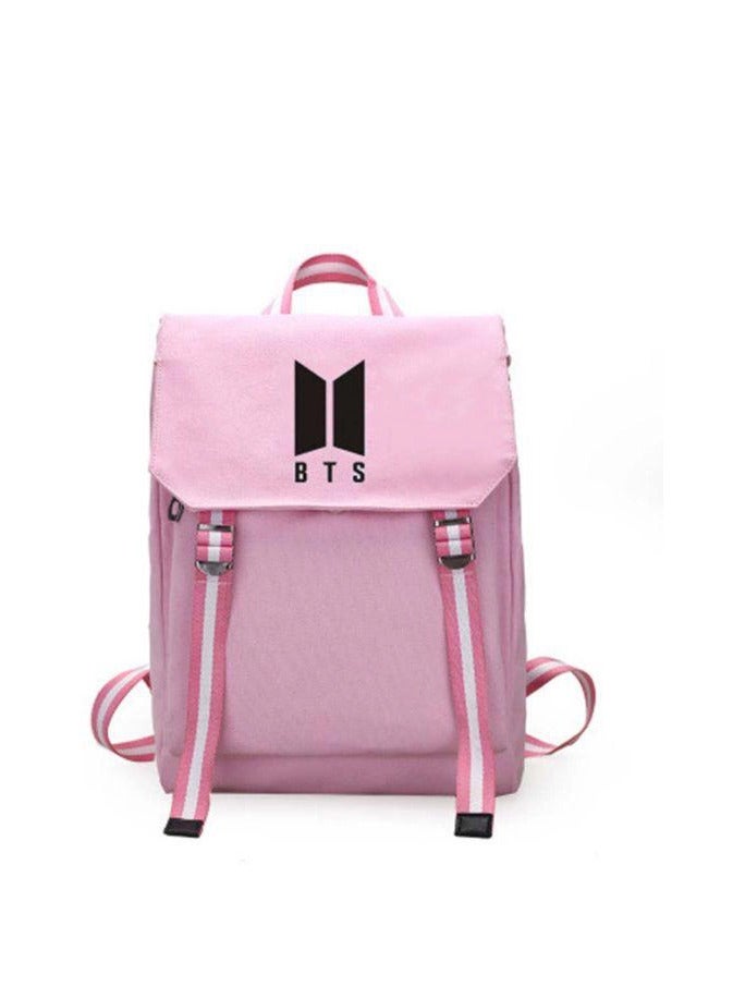BTS Logo Printed Backpack Pink