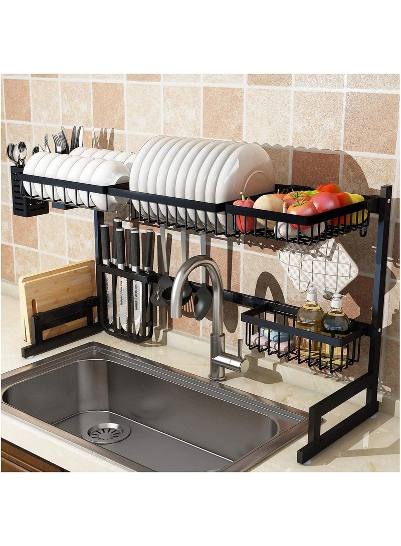 2 Tier Stainless Steel Kitchen Rack Organizer Dishes Drainer Rack Over Sink Drain Rack Kitchen Storage Countertop Holder 65/85cm - Image 3