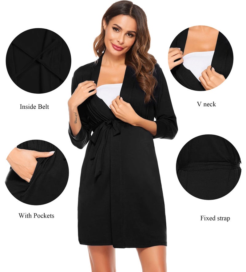 SWOMOG Women's Maternity Nursing Robe Pregnancy Breastfeeding Bathrobes 3 in 1 Labor Delivery Nightgowns - Image 2