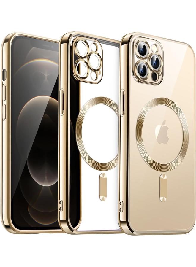جي تيك جراب شفاف ناعم لهاتف Iphone 12 Pro مقاس 6.1 بوصة مع حماية كاملة لعدسة الكاميرا متوافق مع Magsafe للشحن اللاسلكي وغطاء هاتف TPU مطلي بالكهرباء ومقاوم للصدمات باللون الذهبي - Image 1