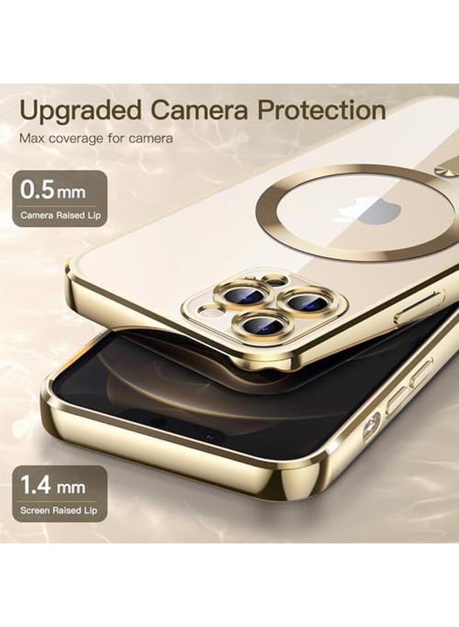 جي تيك جراب شفاف ناعم لهاتف Iphone 12 Pro مقاس 6.1 بوصة مع حماية كاملة لعدسة الكاميرا متوافق مع Magsafe للشحن اللاسلكي وغطاء هاتف TPU مطلي بالكهرباء ومقاوم للصدمات باللون الذهبي - Image 4