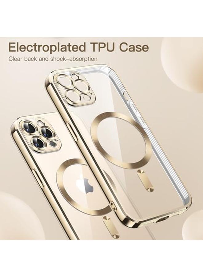 جي تيك جراب شفاف ناعم لهاتف Iphone 12 Pro مقاس 6.1 بوصة مع حماية كاملة لعدسة الكاميرا متوافق مع Magsafe للشحن اللاسلكي وغطاء هاتف TPU مطلي بالكهرباء ومقاوم للصدمات باللون الذهبي - Image 3