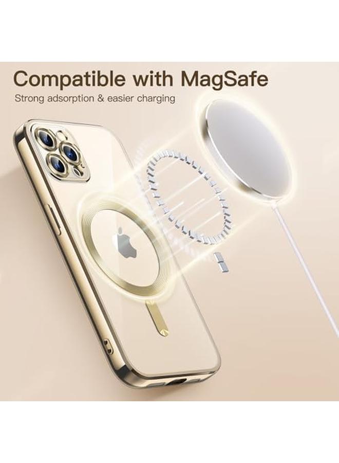 جي تيك جراب شفاف ناعم لهاتف Iphone 12 Pro مقاس 6.1 بوصة مع حماية كاملة لعدسة الكاميرا متوافق مع Magsafe للشحن اللاسلكي وغطاء هاتف TPU مطلي بالكهرباء ومقاوم للصدمات باللون الذهبي - Image 5