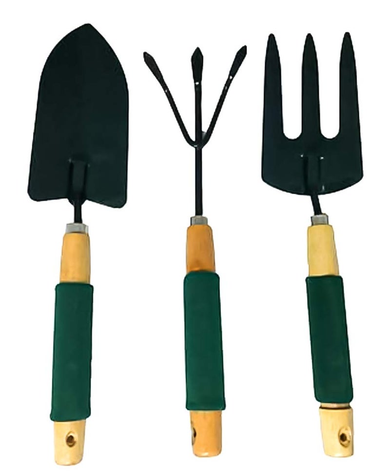 Bulfyss Gardening Tools With Grip Wooden Handle, 3 Piece (Green) - Image 1