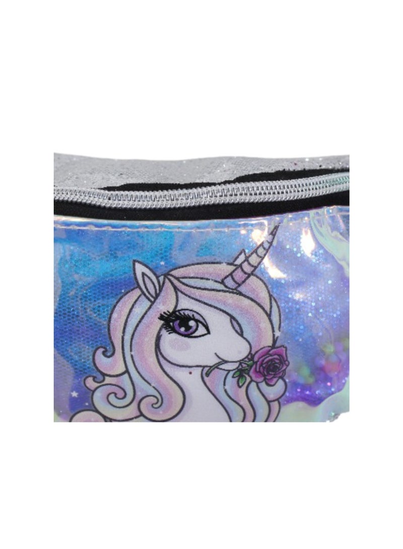Waist Bag – Glitter Silver with Unicorn Design - Image 3