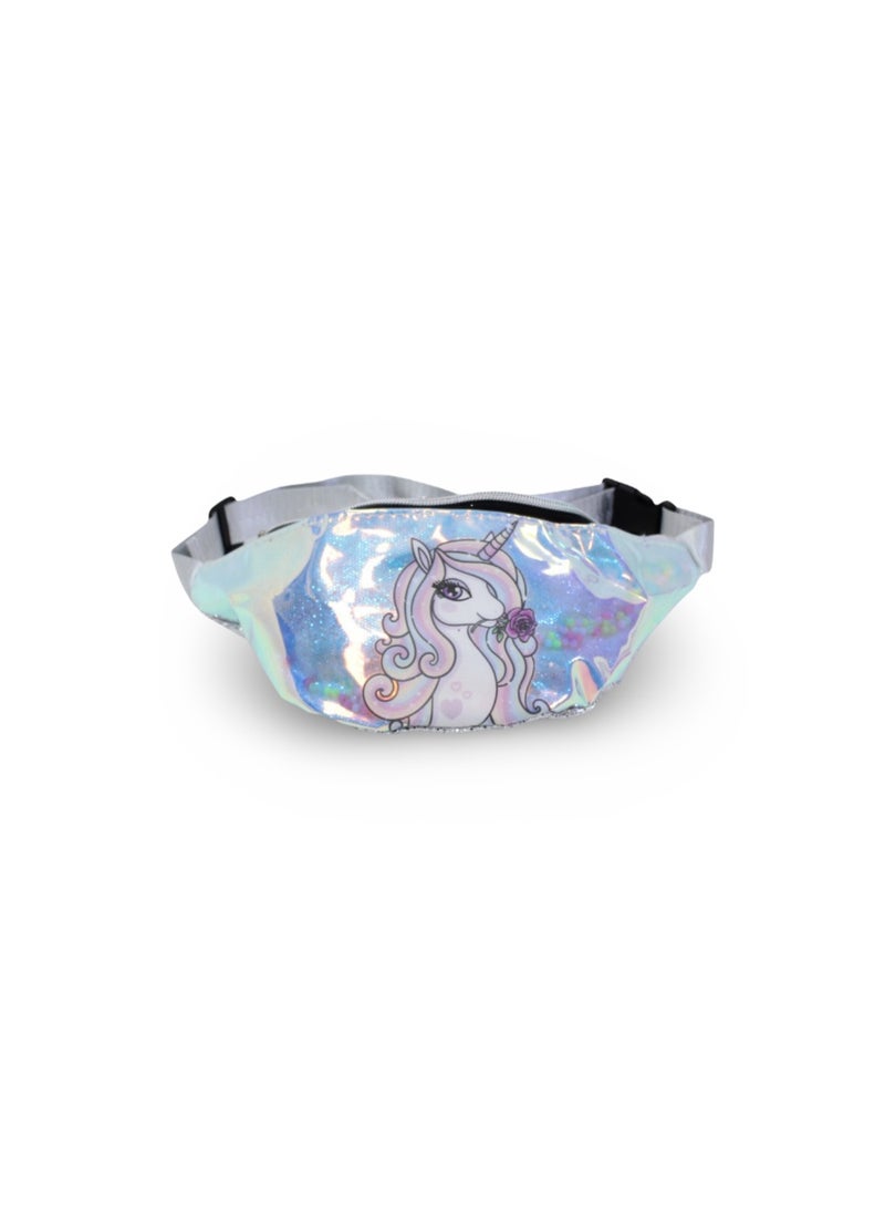 Waist Bag – Glitter Silver with Unicorn Design - Image 1