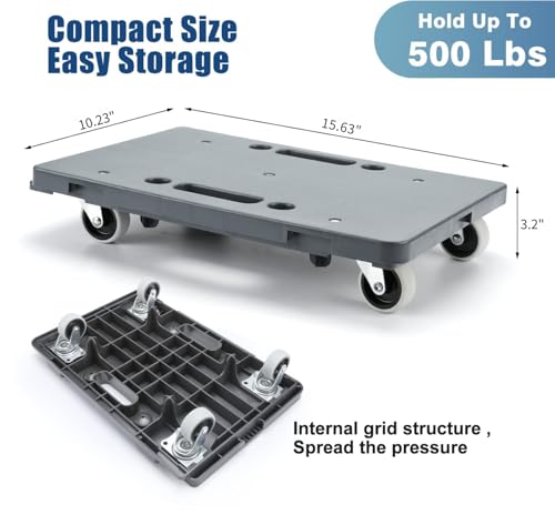 Nellyke Furniture Dolly, 2 Pack Small Flat Moving Dolly, Furniture Movers with 4 Wheels, 500Lbs Capacity, Connectable and Portable Dollies for Heavy Appliance, Gray - Image 4