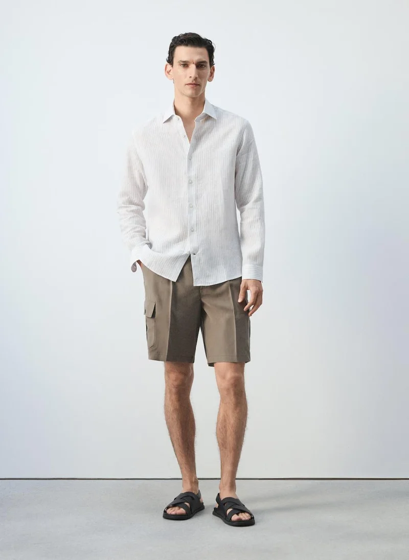Mango Man 01-BLANCO 100% Linen Slim-Fit Shirt for Men | Best Price UAE