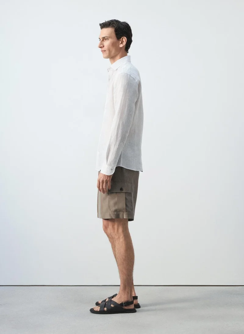 Mango Man 01-BLANCO 100% Linen Slim-Fit Shirt for Men | Best Price UAE