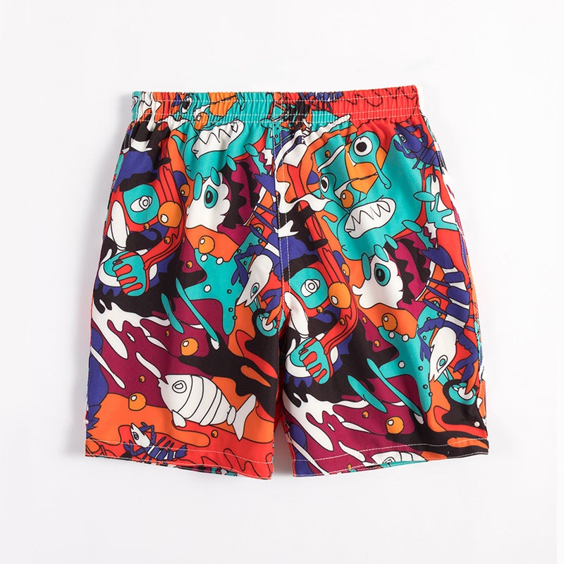 Children''s Beach Pants Cartoon Pattern Five-point Loose Casual Shorts Men''s and Women''s Big Kids Holiday Travel Boxer Swim Trunks - Image 1