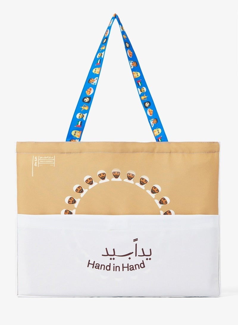 UAE Year Of Hand in Hand, Multi-pocket Emoji Tote Bag - Brown - Image 1
