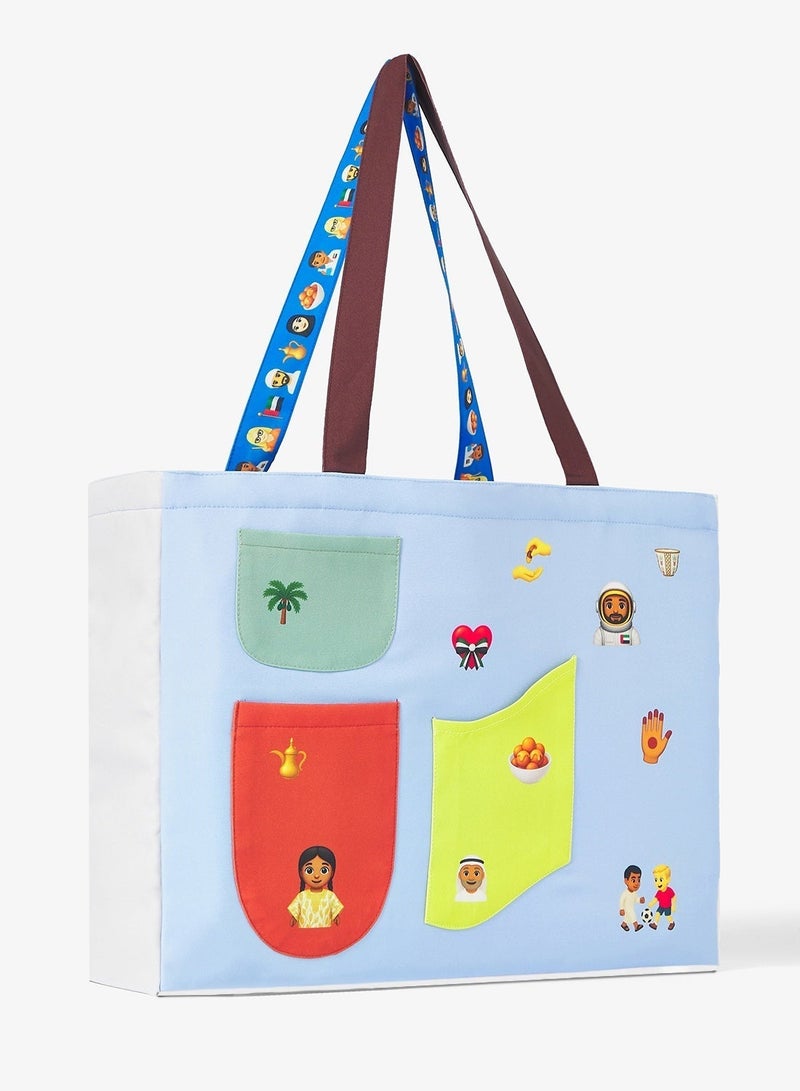 UAE Year Of Hand in Hand, Multi-pocket Emoji Tote Bag - Brown - Image 3