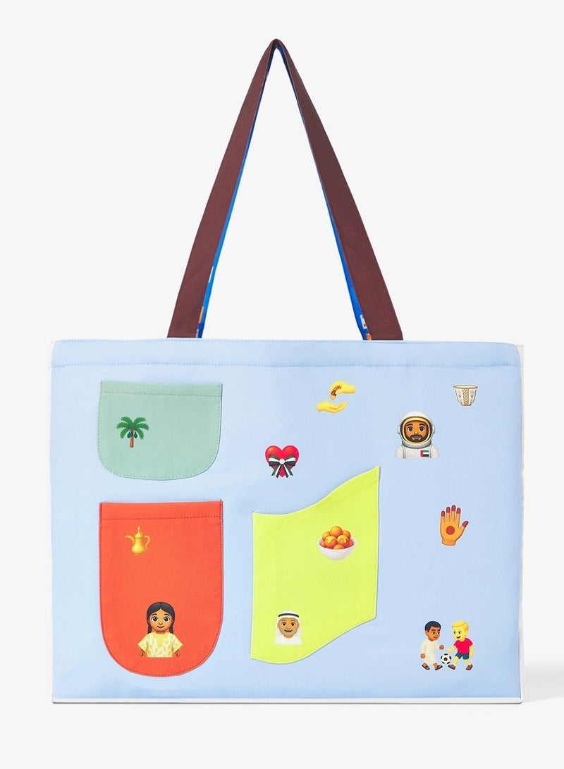 UAE Year Of Hand in Hand, Multi-pocket Emoji Tote Bag - Brown - Image 2