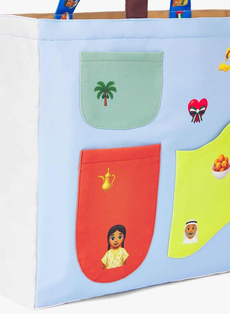 UAE Year Of Hand in Hand, Multi-pocket Emoji Tote Bag - Brown - Image 4