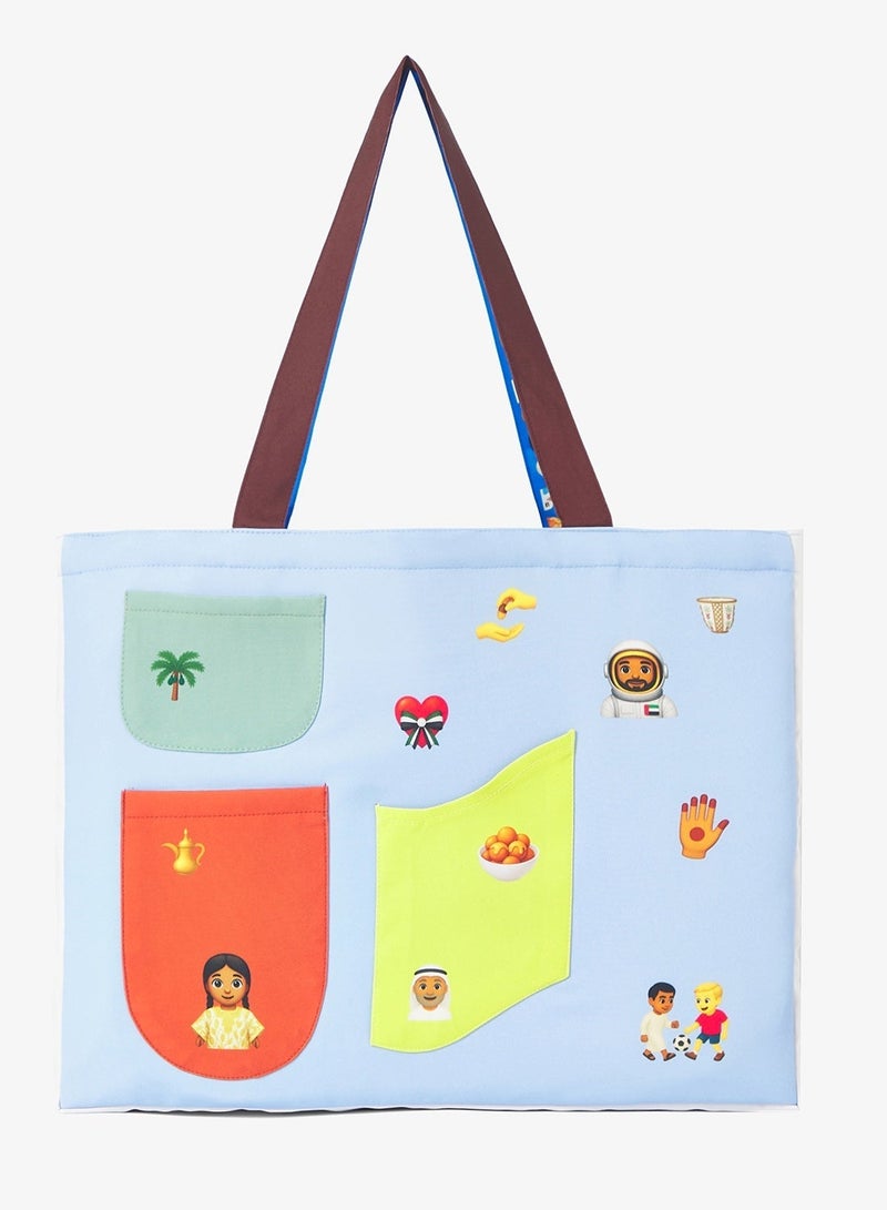 UAE Year Of Hand in Hand, Multi-pocket Emoji Tote Bag - Brown - Image 5