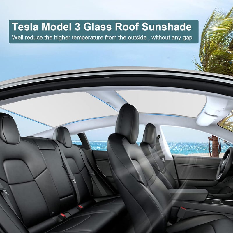 KUNIST Roof Sunshades for Tesla Model 3 2023, Upgraded Sunroof Shade Sunshade Roof Sun Shade for Tesla Model 3 Accessories 2021-2023 (Ice White) - Image 3