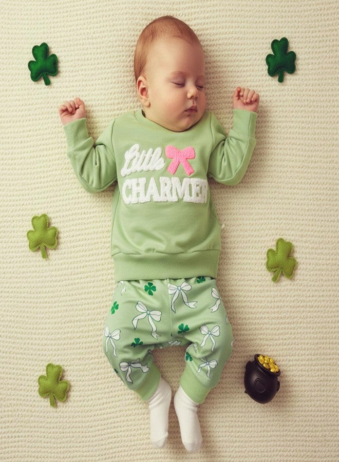 Socutebabe طقم ملابس عيد القديس باتريك للأطفال الصغار من سوكوتيباب، سويت شيرت بأكمام طويلة وبنطلون، ملابس ربيعية أيرلندية للأطفال الرضع (ليتل شارمر - أخضر، 2-3 سنوات) - Image 2