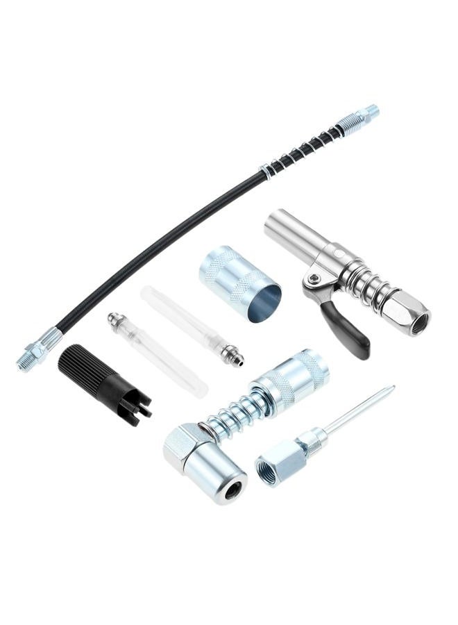 PETCHOR 8PCS Grease Gun Accessory Kit, Includes 90 Degree Grease Coupler, Needle Nozzles, Grease Gun Coupler, Grease Needle Dispenser, 12" Grease Gun Hose, Zerk Fitting Cleaner, and Adapter Sleeve - Image 1