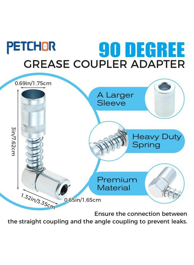 PETCHOR 8PCS Grease Gun Accessory Kit, Includes 90 Degree Grease Coupler, Needle Nozzles, Grease Gun Coupler, Grease Needle Dispenser, 12" Grease Gun Hose, Zerk Fitting Cleaner, and Adapter Sleeve - Image 3