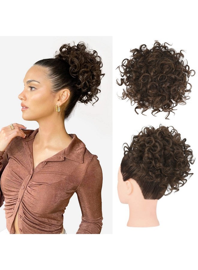 HOOJIH 1Pcs Messy Hair Bun Hair Piece Elastic Drawstring Large Curly Wave 60 Gram Short Synthetic Ponytail Extension For Women Daily Use Dark Chocolate Brown. - Image 1