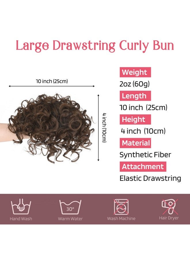 HOOJIH 1Pcs Messy Hair Bun Hair Piece Elastic Drawstring Large Curly Wave 60 Gram Short Synthetic Ponytail Extension For Women Daily Use Dark Chocolate Brown. - Image 2