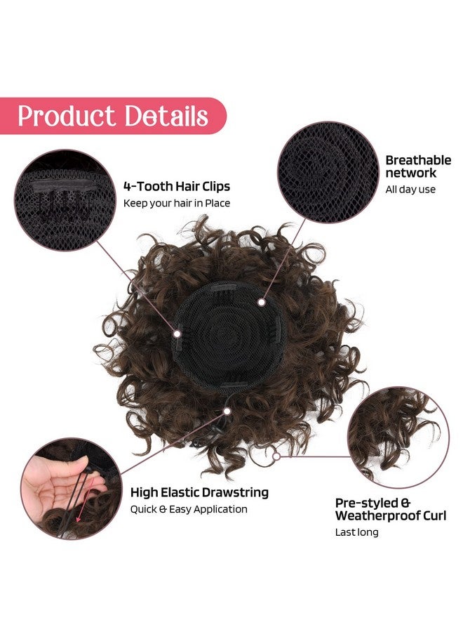 HOOJIH 1Pcs Messy Hair Bun Hair Piece Elastic Drawstring Large Curly Wave 60 Gram Short Synthetic Ponytail Extension For Women Daily Use Dark Chocolate Brown. - Image 3