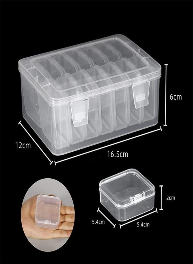 Storage Box With Lid, Small, Plastic Clear Box With hinged lid (14 pieces), plastic storage container box for small beads, jewellery, screws, sorting box and other craft projects