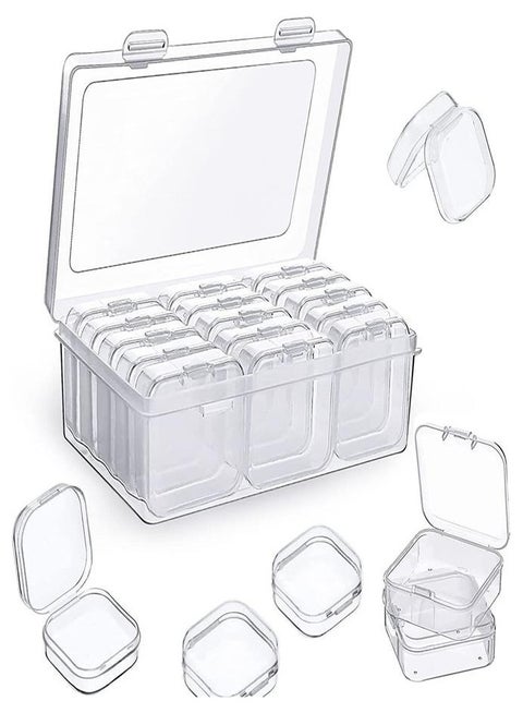 Storage Box With Lid, Small, Plastic Clear Box With hinged lid (14 pieces), plastic storage container box for small beads, jewellery, screws, sorting box and other craft projects