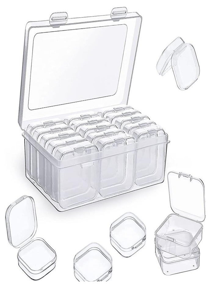 Storage Box With Lid, Small, Plastic Clear Box With hinged lid (14 pieces), plastic storage container box for small beads, jewellery, screws, sorting box and other craft projects