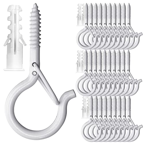 PlusRoc 30 Pack Christmas Light Hooks for Outside String Light Hanger Clips, 2.2 Inch White Cup Hooks Screw in Eye Hook Q-Hanger, Wall & Ceiling Deck Patio Tree Mount - Image 1