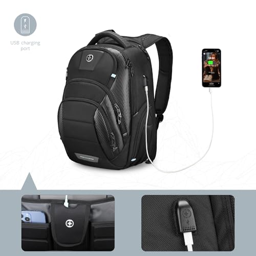 Swissdigital Design Men's 17 Inch Laptop Backpack with Apple Find My Network and USB Charging Port, Large Capacity Business Travel Backpack for College and Business | SD1643FB-01 - Image 3