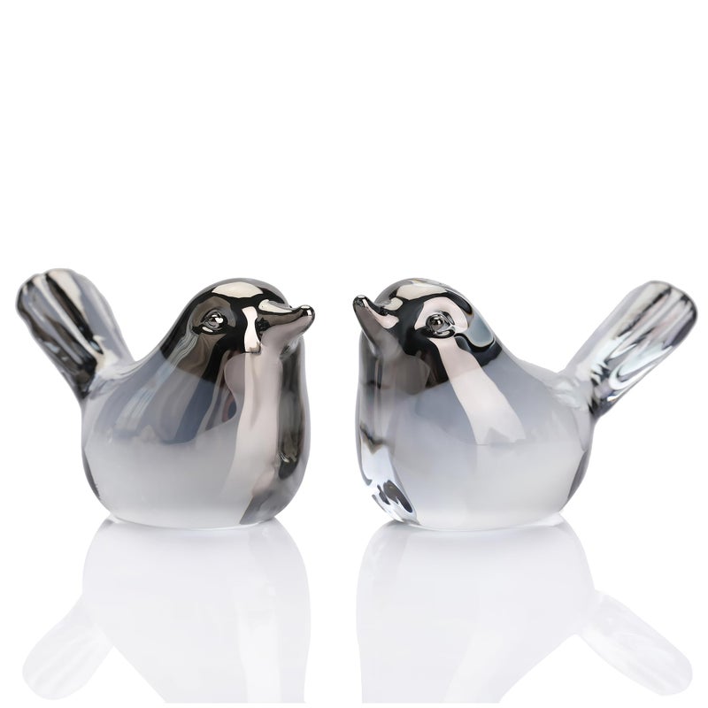 Reyife Small Bird Figurines Home Decor Glass Crystal Bird Statue Modern Style Decorative Ornaments for Living Room Bedroom Farmhouse Office Desktop Book Shelf Coffee Table Cabinets Silver