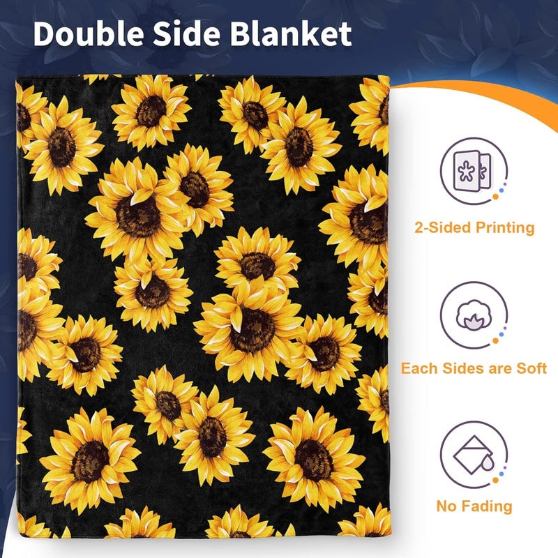 Aimego Sunflower Blankets Gifts for Women, Double-Sided Throw Blanket, Birthday Gifts for Girls, Lightweight Flannel Cozy Plush for Adult Kids, Sunflowers Girly Bedroom Decor (Black and Yellow)50x60 inch - Image 3
