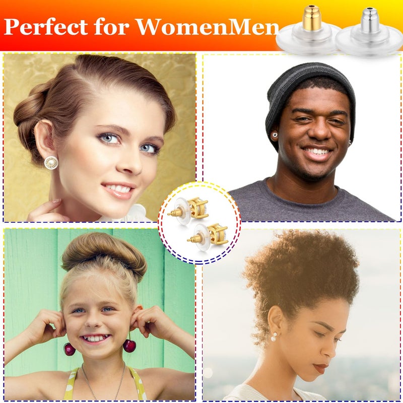 Moconar 6 PCS 14K Gold Locking Earring Backs for Studs Droopy Ears Heavy Earrings, 925 Sterling Silver Hypoallergenice Earring Backs Replacements for Women Men (Gold) - Image 5