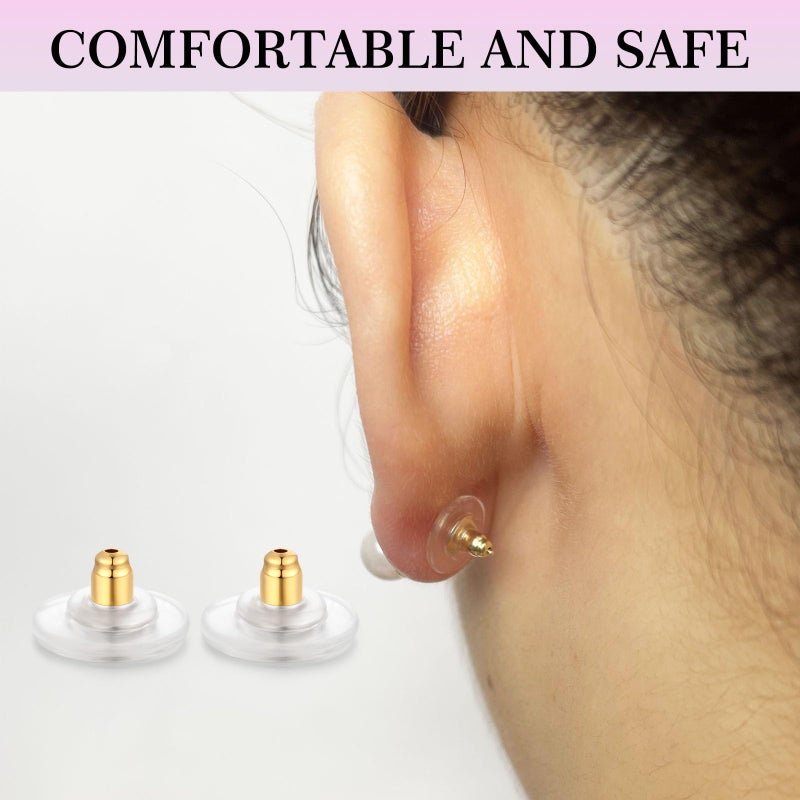 Moconar 6 PCS 14K Gold Locking Earring Backs for Studs Droopy Ears Heavy Earrings, 925 Sterling Silver Hypoallergenice Earring Backs Replacements for Women Men (Gold) - Image 3