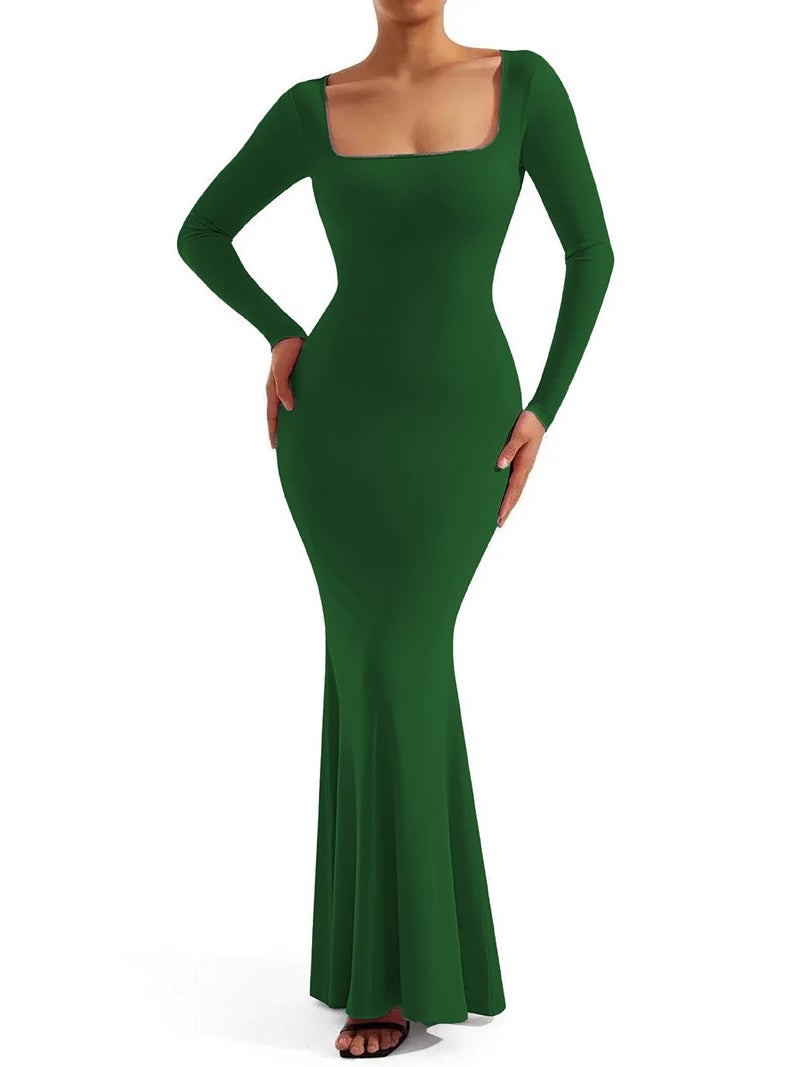 Autumn Fashion Casual Womens dress Simple Large Collar Slim-fit Elegant French Long-sleeved dress Women Blue - Image 2