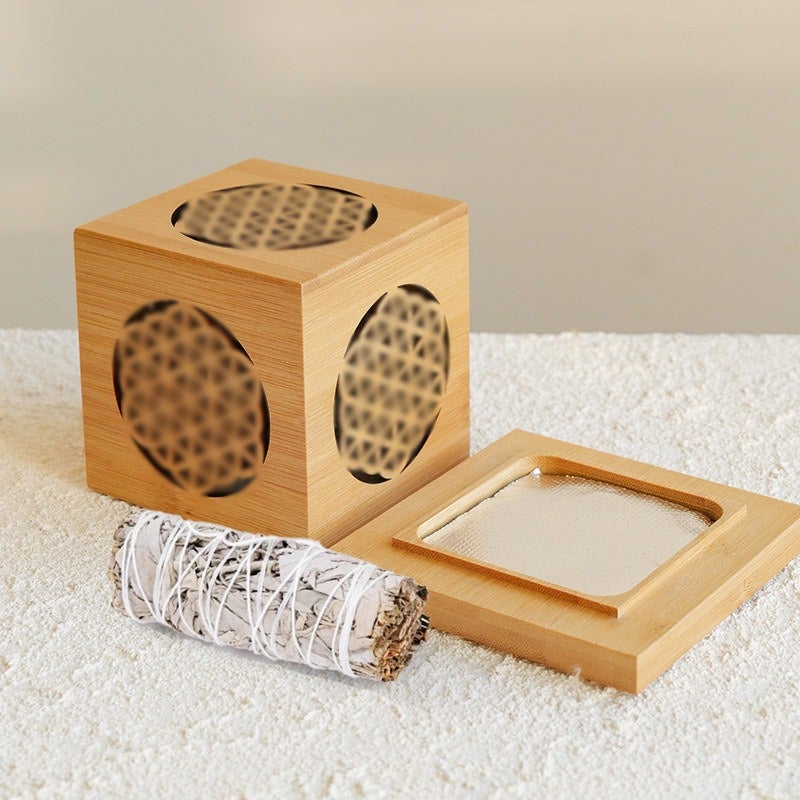 Crystal Demagnetizing Sacred Wood Burner, Tower Incense Holder, White Sage Purification Box, Bamboo Geometric Container