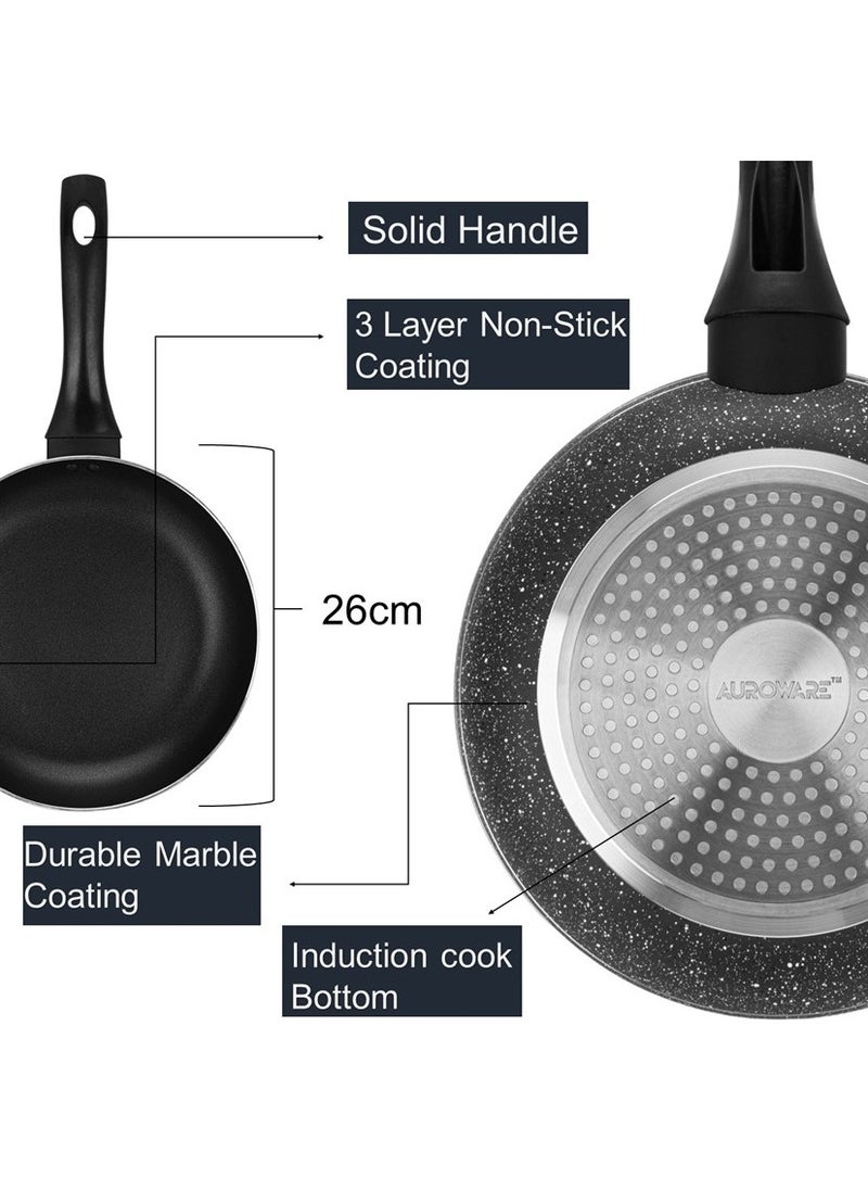 Auroware Auroware Long lasting Non Stick 26 Cm Round Fry Pan Black Aluminum Durable Three Layer Coating  Induction Cook Bottom Strong Handle  - Image 3