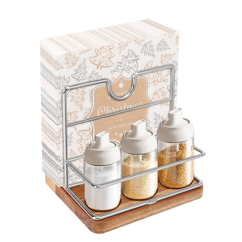 Livabber Napkin Holder Metal Napkin Storage with Salt and Pepper Shakers Caddy Modern Napkin Dispenser for Table Kitchen Countertop Not Including Salt and Pepper Shakers Middle Wooden Chrome
