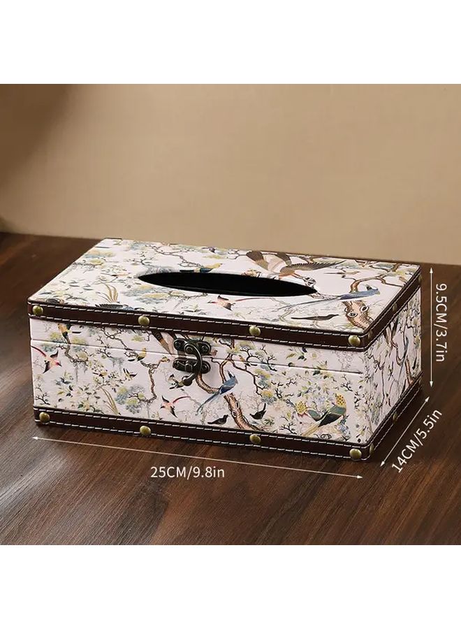 Vintage Wooden Tissue Box Holder Butterfly Playing With Flowers Pattern Multi Compartment Storage - Image 4