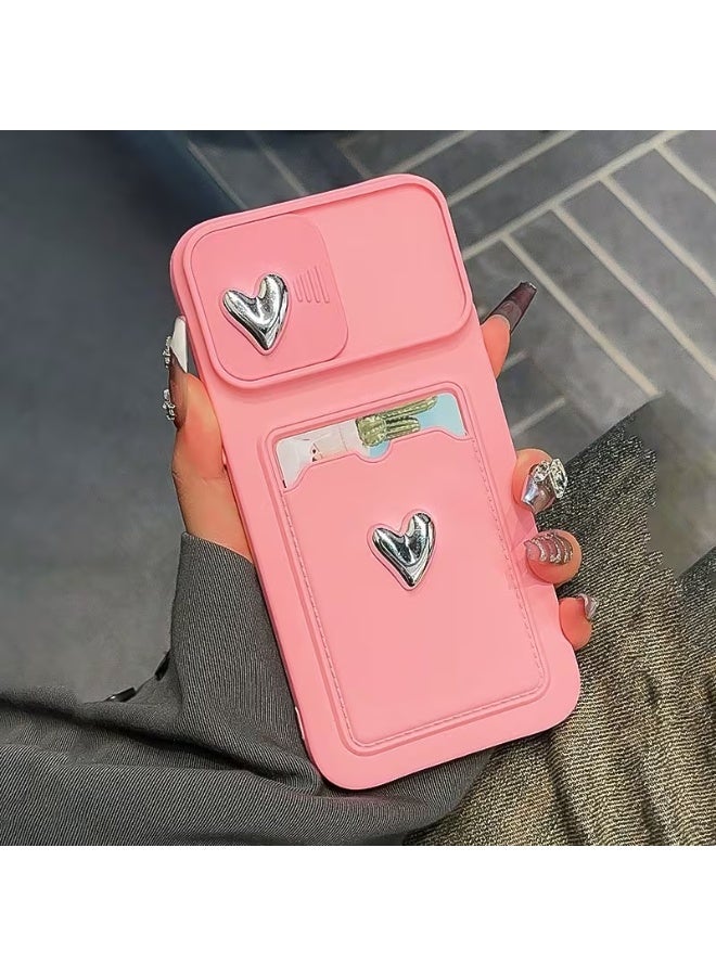 تيمو حافظة هاتف وردية ثلاثية الأبعاد بتصميم قلب وغطاء علي عدسة الكاميرا لحمايتها من الصدمات والخدوش، غطاء أنيق مناسب لهواتف أيفون تصميم إبداعي وعصري، متوافق مع ايفون 13 برو - Image 3