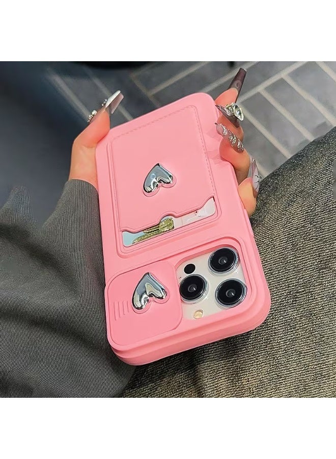 تيمو حافظة هاتف وردية ثلاثية الأبعاد بتصميم قلب وغطاء علي عدسة الكاميرا لحمايتها من الصدمات والخدوش، غطاء أنيق مناسب لهواتف أيفون تصميم إبداعي وعصري، متوافق مع ايفون 13 برو - Image 2